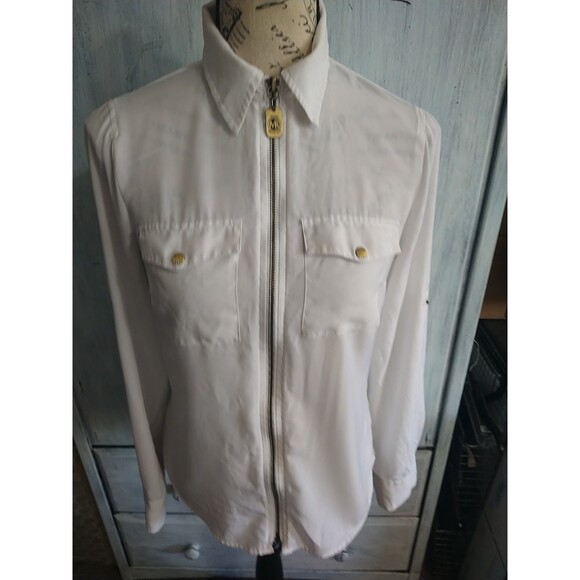Michael Kors Zip Up Collard White Blouse - Picture 2 of 13